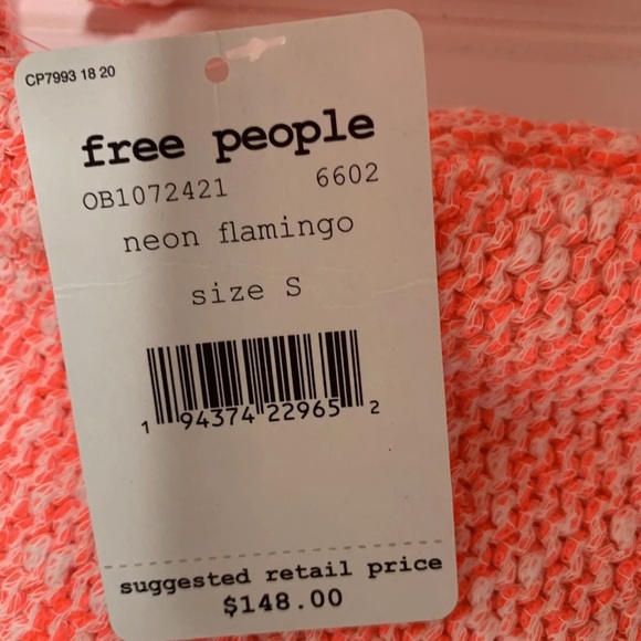 FREE PEOPLE Small Neon Flamingo Bright Lights Slouchy Pullover Sweater NEW. 84 - Picture 3 of 5
